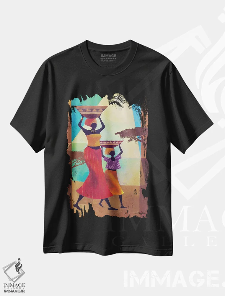تیشرت مشکی طرح دار یار مادر، هنر آمریکایی آفریقایی تبار اثر کیت مالِت | فروشگاه ایماژ