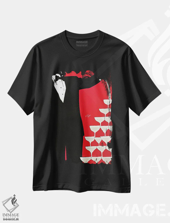 تیشرت مشکی طرح دار شامپاین از یک جنتلمن اثر کریستینا مالن | فروشگاه ایماژ
