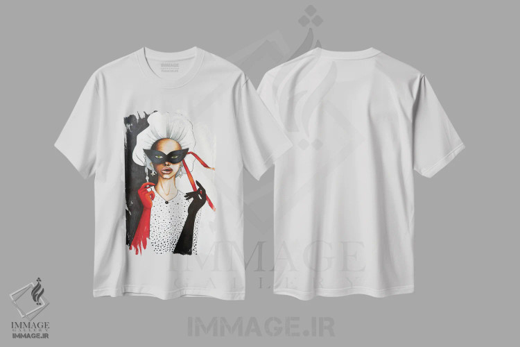 تیشرت سفید طرح دار نقاب دار، مدیوم اثر کریستینا مالن | فروشگاه ایماژ