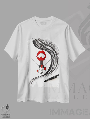 تیشرت سفید طرح دار رژلب قرمز، مدیوم اثر کریستینا مالن | فروشگاه ایماژ