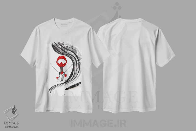 تیشرت سفید طرح دار رژلب قرمز، مدیوم اثر کریستینا مالن | فروشگاه ایماژ