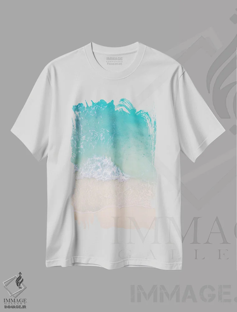 تیشرت سفید طرح دار امواج ساحلی از بالا، سواحل از نمای بالا اثر کارن منداو | immage.ir