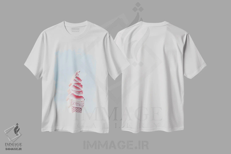 تیشرت سفید طرح دار تابلوی بستنی قیفی صورتی، دکور ساحلی اثر کارن منداو | فروشگاه ایماژ