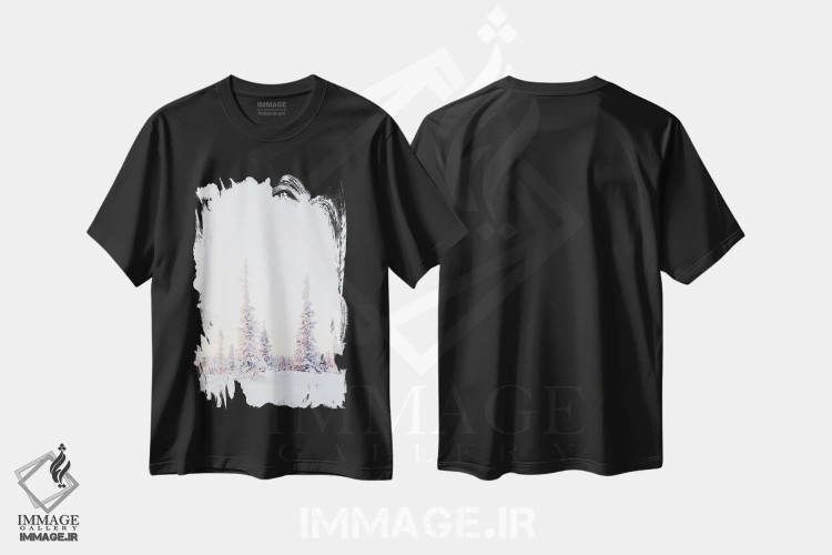 تیشرت مشکی طرح دار درختان کاج صورتی، مدیوم اثر کارن منداو | immage.ir