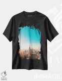تیشرت مشکی طرح دار افق آفتابی شهر نیویورک، مدیوم اثر کارن منداو | immage.ir