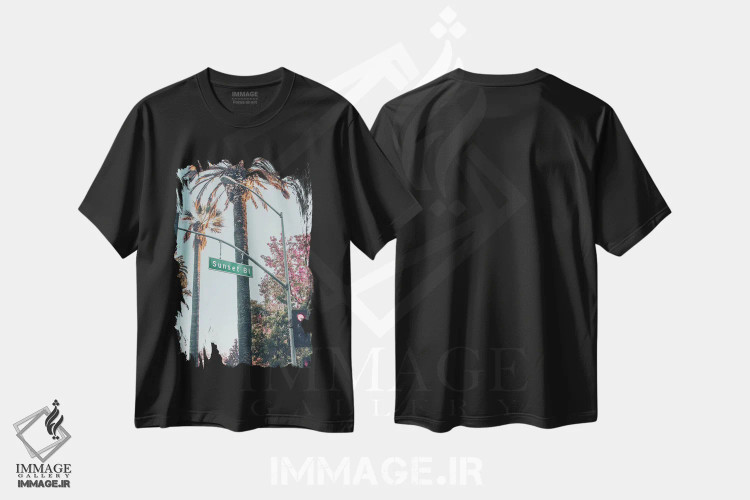 تیشرت مشکی طرح دار تابلوی بلوار غروب، مدیوم اثر کارن منداو | فروشگاه ایماژ