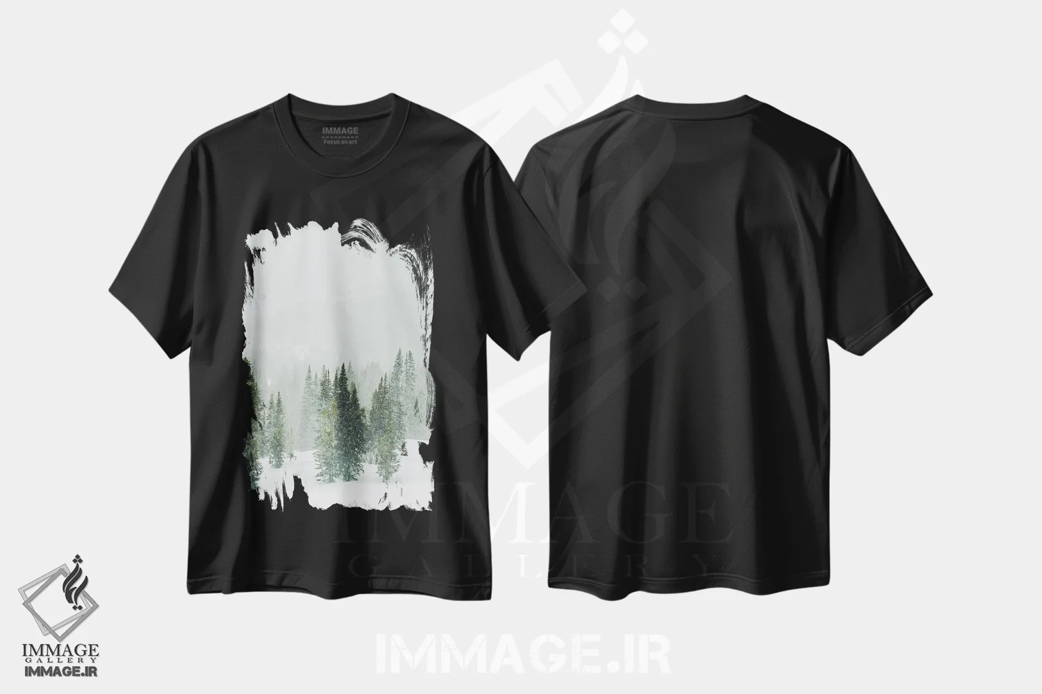 تیشرت مشکی طرح دار پانورامای جنگل زمستانی II، دکور تعطیلات اثر کارن منداو | فروشگاه ایماژ