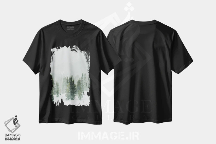 تیشرت مشکی طرح دار پانورامای جنگل زمستانی II، دکور تعطیلات اثر کارن منداو | فروشگاه ایماژ
