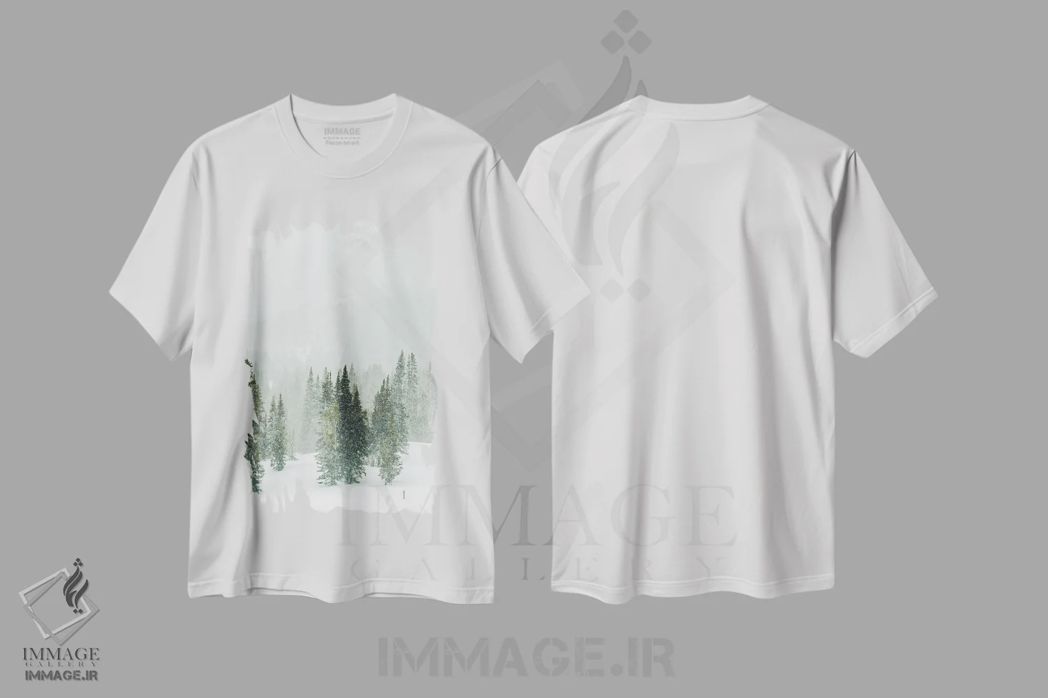 تیشرت سفید طرح دار پانورامای جنگل زمستانی II، دکور تعطیلات اثر کارن منداو | immage.ir