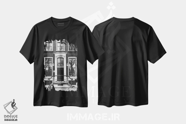 تیشرت مشکی طرح دار درب آمستردام، عکاسی سیاه و سفید اثر کارن منداو | immage.ir