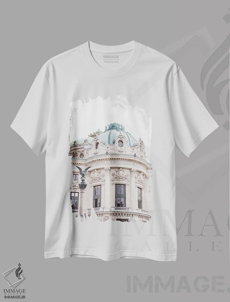 تیشرت سفید طرح دار اپرای گارنیه پاریس، مدیوم اثر کارن منداو | immage.ir