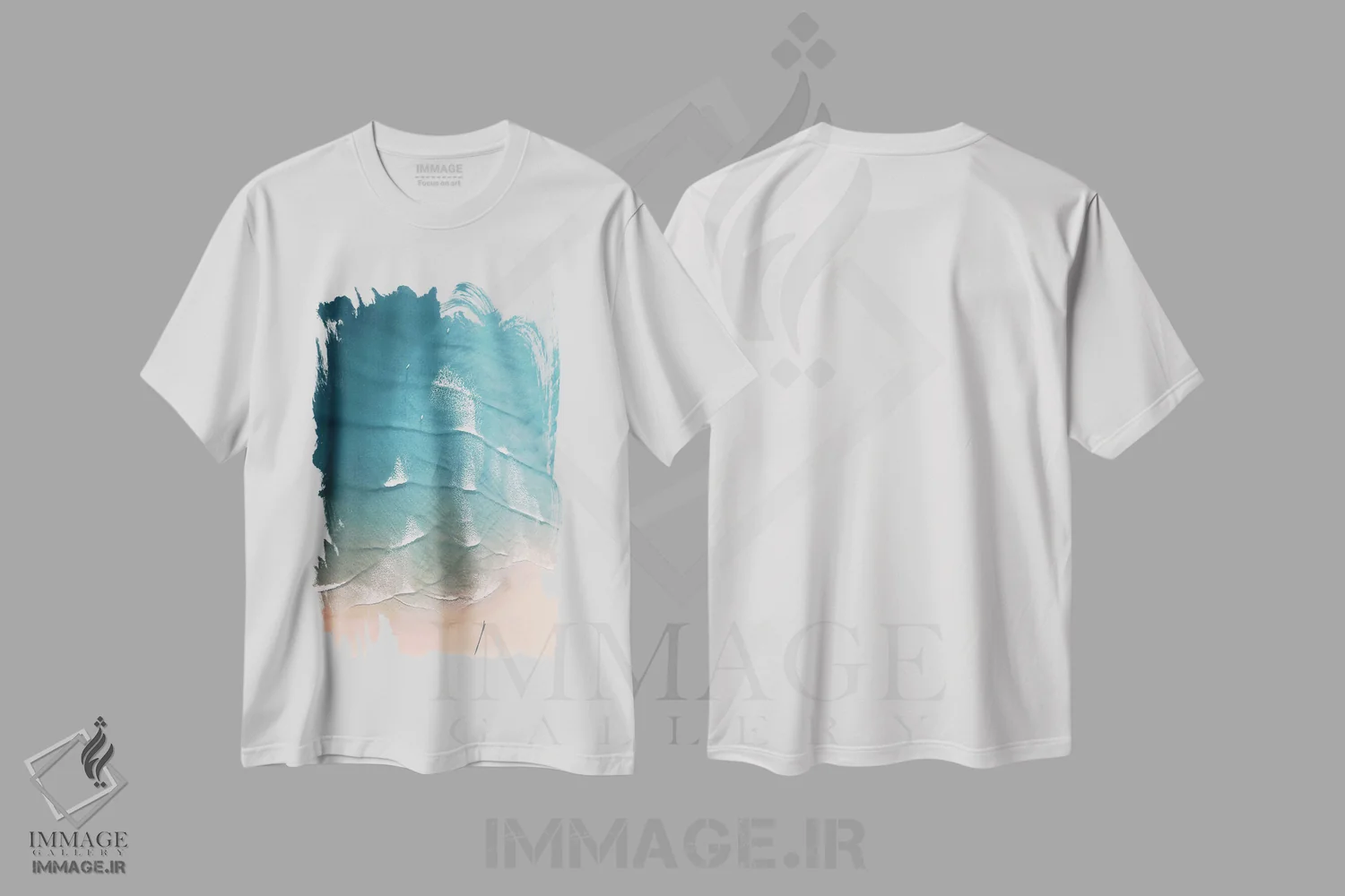 تیشرت سفید طرح دار ساحل هوایی با رنگ های پاستلی، سواحل از نمای بالا اثر کارن منداو | immage.ir