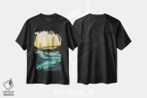 تیشرت مشکی طرح دار پل گلدن گیت با امواج، مدیوم اثر کارن منداو | فروشگاه ایماژ