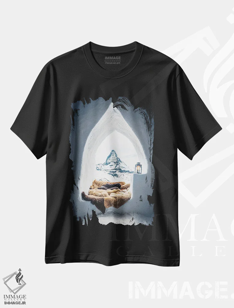 تیشرت مشکی طرح دار ایگلو با منظره کوهستان، مدیوم اثر کارن منداو | فروشگاه ایماژ