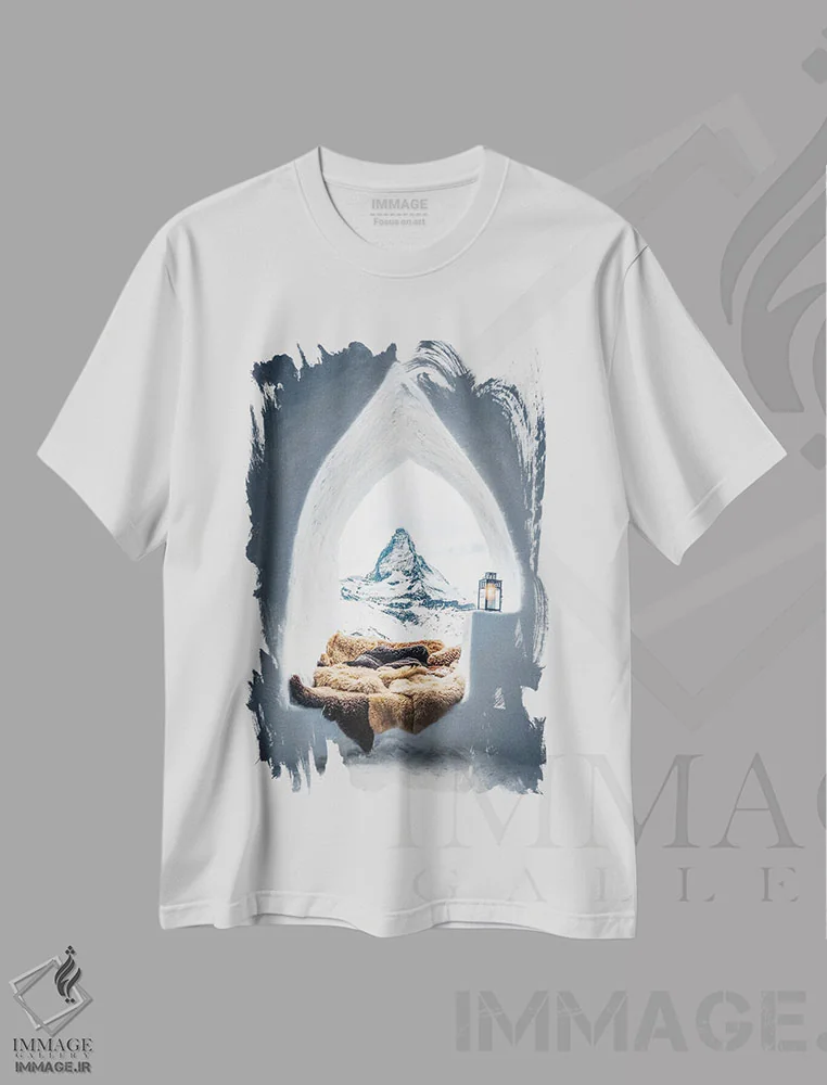 تیشرت سفید طرح دار ایگلو با منظره کوهستان، مدیوم اثر کارن منداو | immage.ir