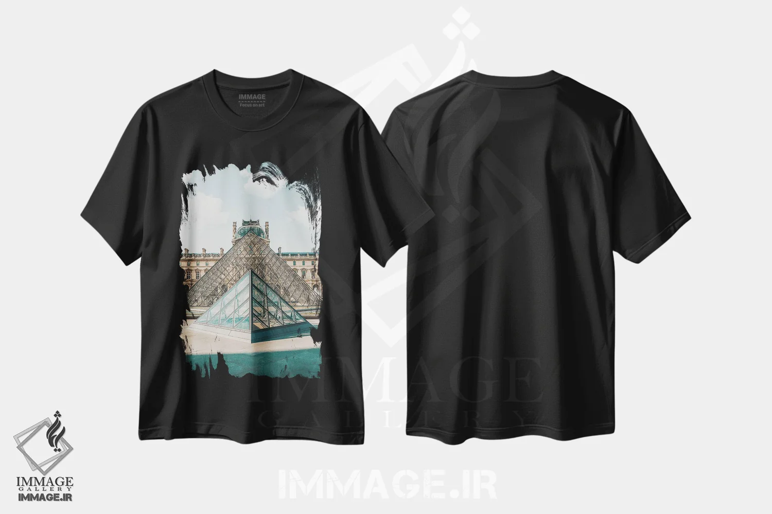 تیشرت مشکی طرح دار موزه لوور پاریس، مدیوم اثر کارن منداو | فروشگاه ایماژ