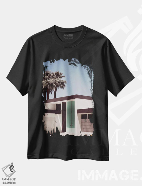 تیشرت مشکی طرح دار درب پام اسپرینگز، تزئینی اثر کارن منداو | فروشگاه ایماژ