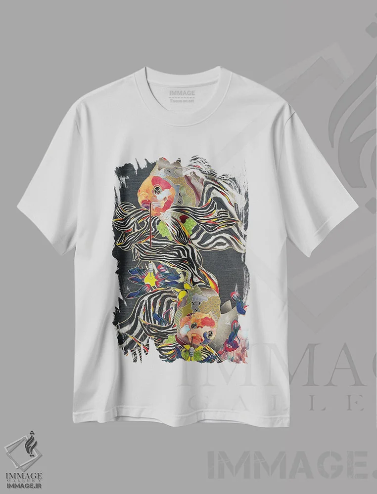 تیشرت سفید طرح دار نزدیک تر به نور، دکوراسیون جایگزین اثر کاستیانتین مالگینف | فروشگاه ایماژ
