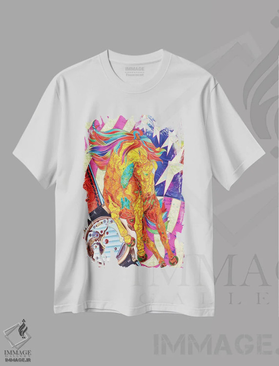 تیشرت سفید طرح دار زمان، هنر فاخر معاصر اثر کاستیانتین مالگینف | فروشگاه ایماژ