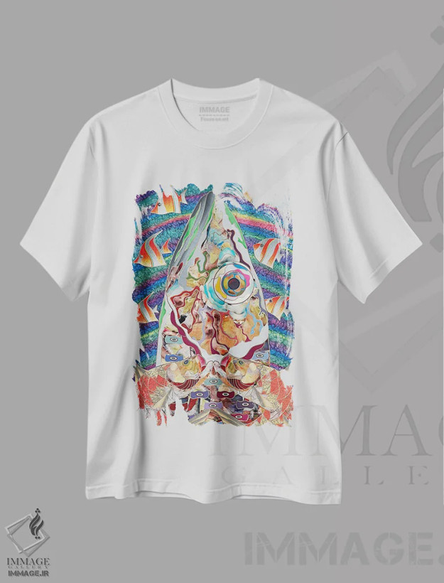 تیشرت سفید طرح دار پادشاه اقیانوس، آبستره اثر کاستیانتین مالگینف | فروشگاه ایماژ