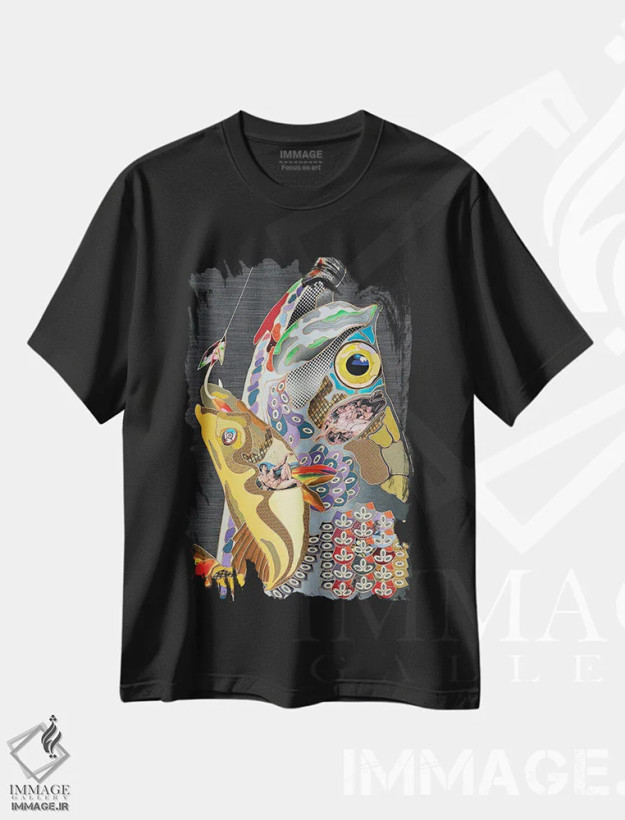 تیشرت مشکی طرح دار روی قلاب، دکور معاصر اثر کاستیانتین مالگینف | فروشگاه ایماژ