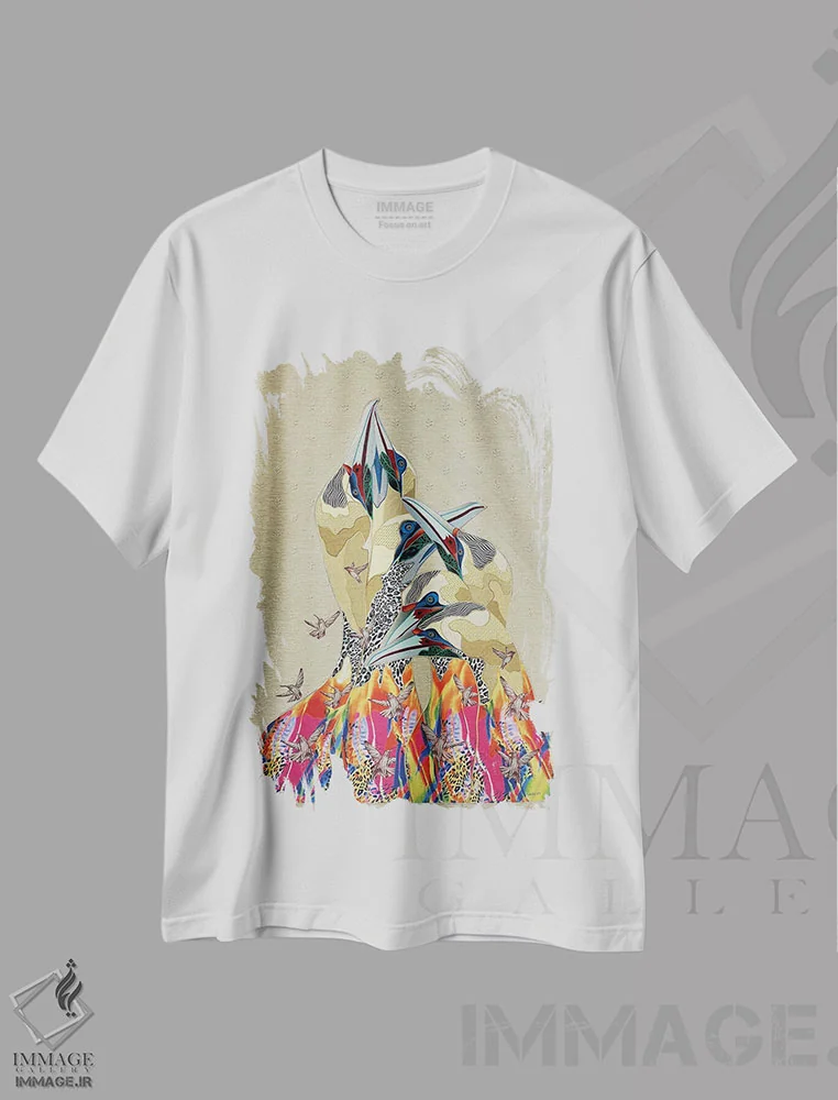 تیشرت سفید طرح دار دسته ای از مرغ های دریایی، دکور معاصر اثر کاستیانتین مالگینف | immage.ir