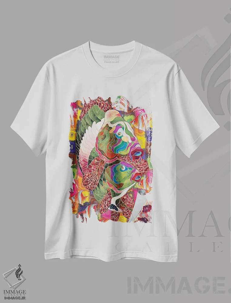 تیشرت سفید طرح دار قدم زنی صبحگاهی، آبستره اثر کاستیانتین مالگینف | فروشگاه ایماژ