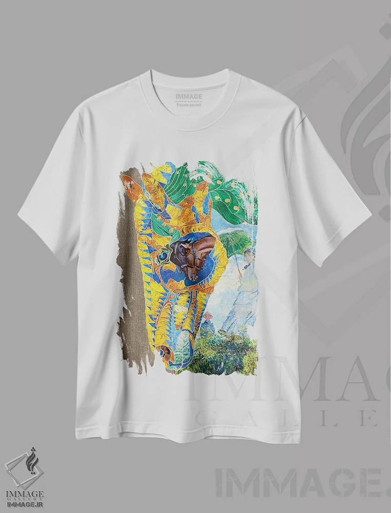 تیشرت سفید طرح دار خط قرمز، دکور معاصر اثر کاستیانتین مالگینف | فروشگاه ایماژ