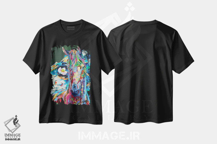 تیشرت مشکی طرح دار نیلوفر آبی، دکور معاصر اثر کاستیانتین مالگینف | فروشگاه ایماژ