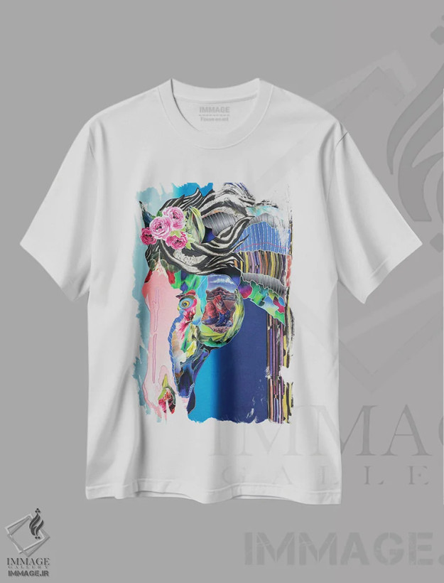 تیشرت سفید طرح دار از پشت آینه، دکوراسیون جایگزین اثر کاستیانتین مالگینف | فروشگاه ایماژ