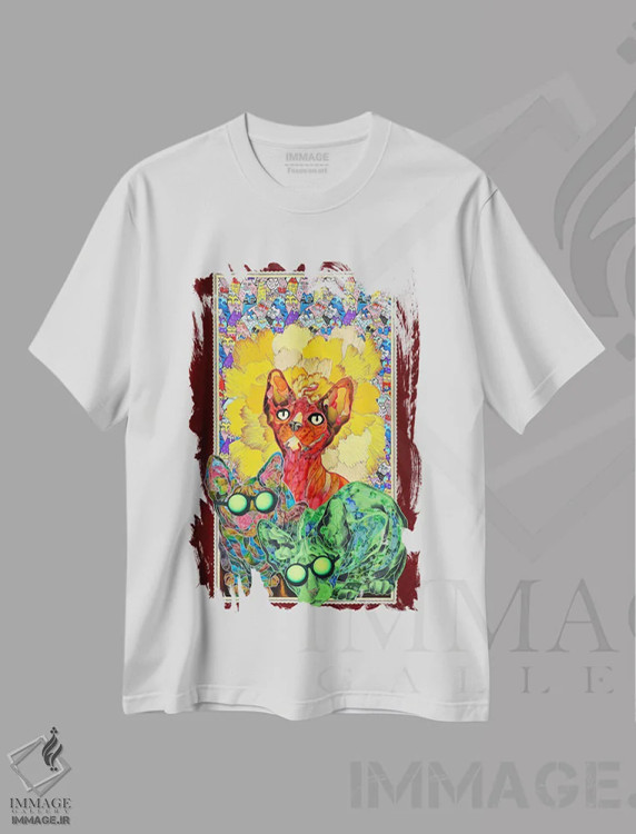 تیشرت سفید طرح دار عصر بخیر، هنر فاخر معاصر اثر کاستیانتین مالگینف | immage.ir