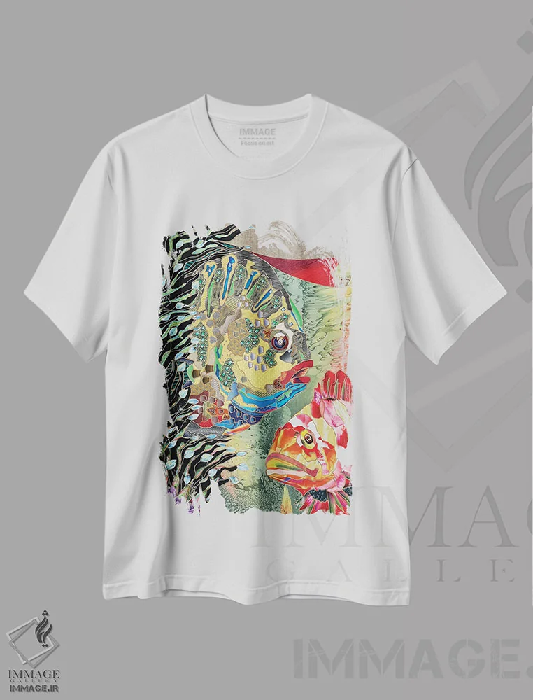 تیشرت سفید طرح دار در اعماق، آبستره اثر کاستیانتین مالگینف | immage.ir