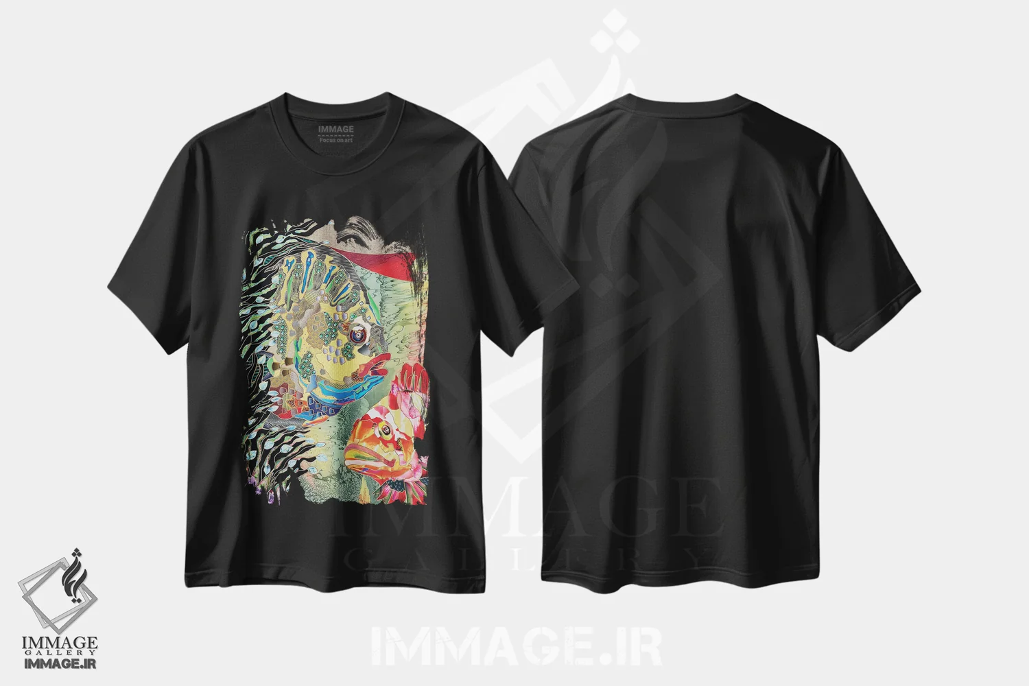 تیشرت مشکی طرح دار در اعماق، آبستره اثر کاستیانتین مالگینف | فروشگاه ایماژ