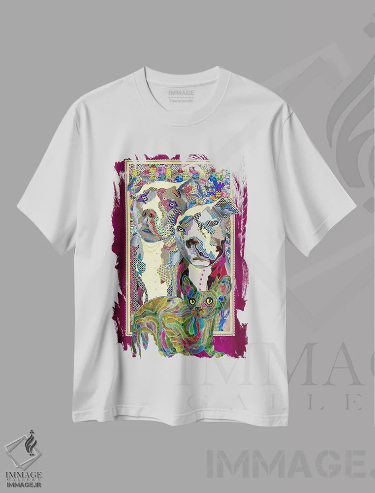 تیشرت سفید طرح دار گوپنیک ها، هنر فاخر معاصر اثر کاستیانتین مالگینف | فروشگاه ایماژ