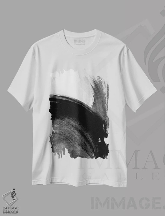تیشرت سفید طرح دار حرکت سیاه اثر کا آر موئر | فروشگاه ایماژ