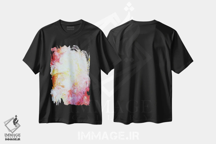 تیشرت مشکی طرح دار شکوفه ها در انتزاع اثر کا آر موئر | فروشگاه ایماژ
