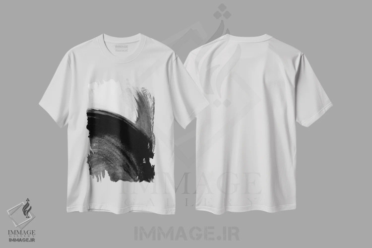 تیشرت سفید طرح دار حرکت سیاه اثر کا آر موئر | فروشگاه ایماژ