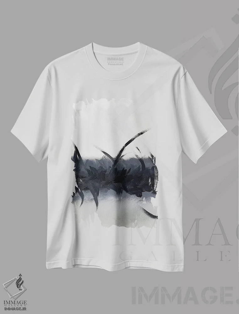 تیشرت سفید طرح دار شادی در سیاهی اثر کا آر موئر | immage.ir