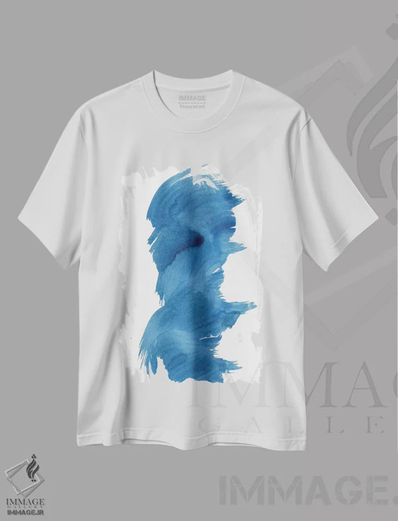 تیشرت سفید طرح دار تب آبی ۱ اثر کا آر موئر | immage.ir