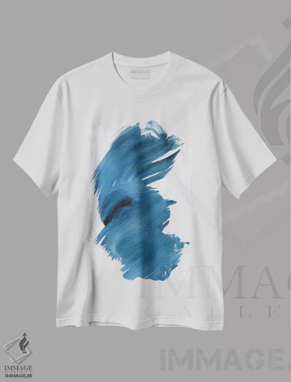 تیشرت سفید طرح دار تب آبی ۲ اثر کا آر موئر | فروشگاه ایماژ