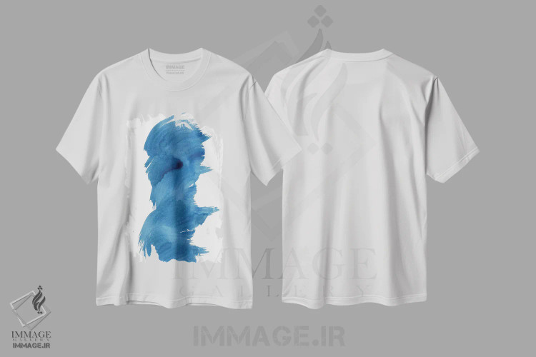 تیشرت سفید طرح دار تب آبی ۱ اثر کا آر موئر | immage.ir