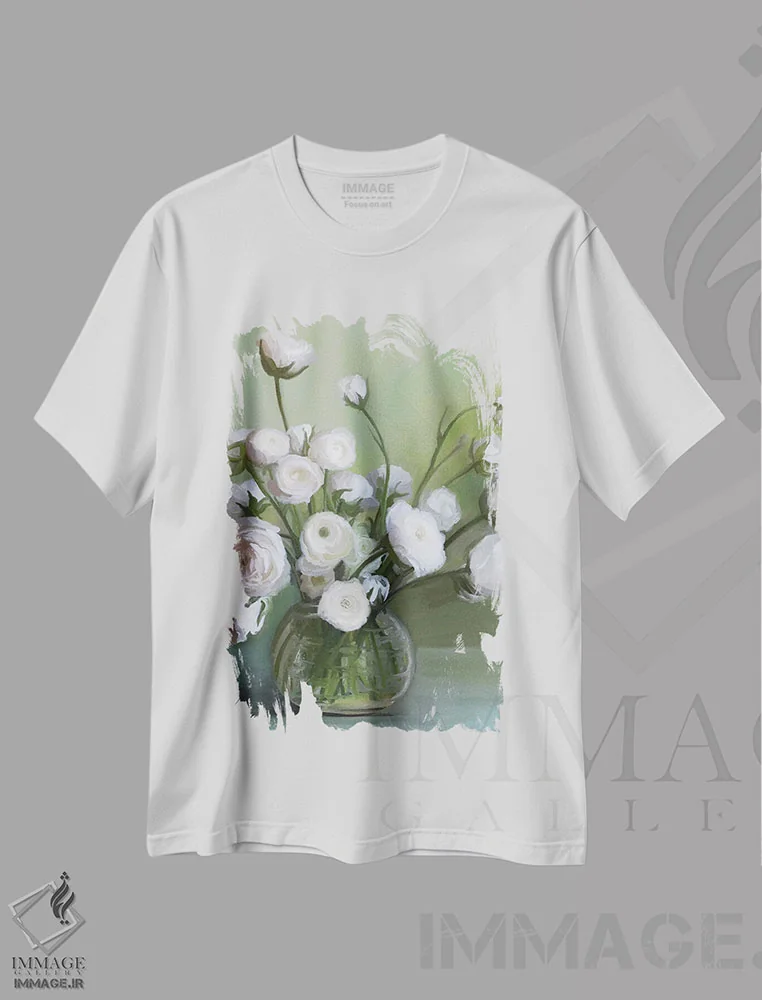 تیشرت سفید طرح دار نور صبحگاهی، دکور معاصر اثر کندون کریشنز | فروشگاه ایماژ