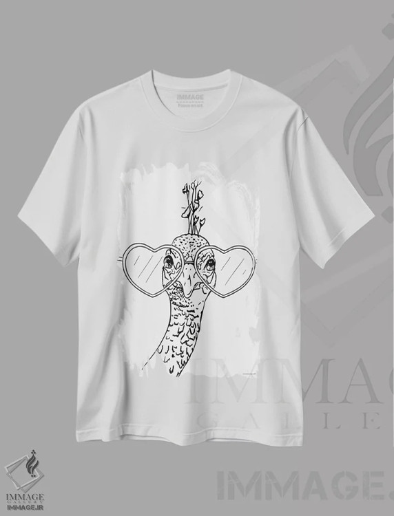 تیشرت سفید طرح دار کمی طاووسی ۳، هنر تزئینی سیاه و سفید اثر کندون کریشنز | immage.ir
