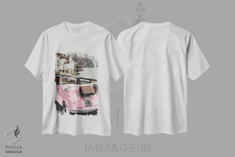 تیشرت سفید طرح دار سوسک صورتی در اروپا، هنر دیجیتال اثر کندون کریشنز | فروشگاه ایماژ