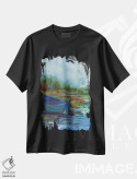 تیشرت مشکی طرح دار رودخانه آبی، آبستره اثر کندون کریشنز | فروشگاه ایماژ