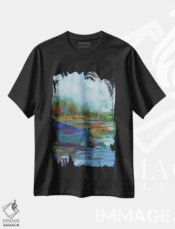 تیشرت مشکی طرح دار رودخانه آبی، آبستره اثر کندون کریشنز | فروشگاه ایماژ