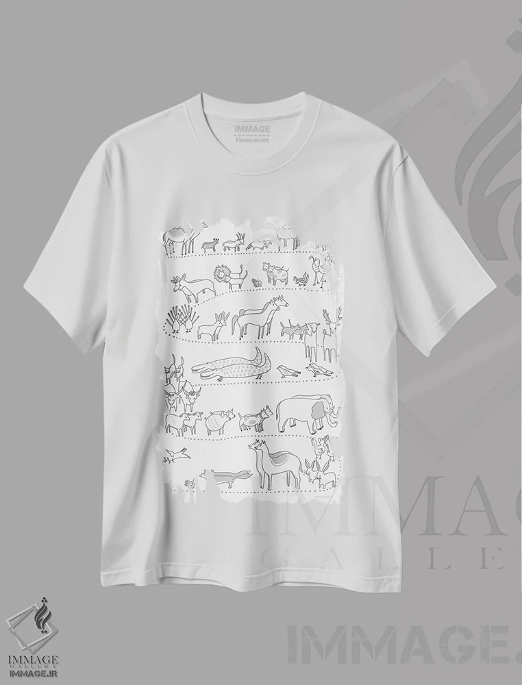 تیشرت سفید طرح دار دوتا دوتا آمدند، هنر تزئینی سیاه و سفید اثر کندون کریشنز | immage.ir