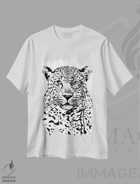 تیشرت سفید طرح دار یوزپلنگ شیطون، هنر تزئینی سیاه و سفید اثر کندون کریشنز | فروشگاه ایماژ