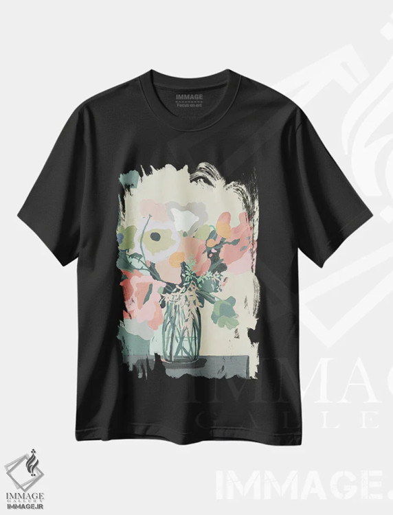 تیشرت مشکی طرح دار برش صورتی ملایم، آبستره اثر کندون کریشنز | فروشگاه ایماژ