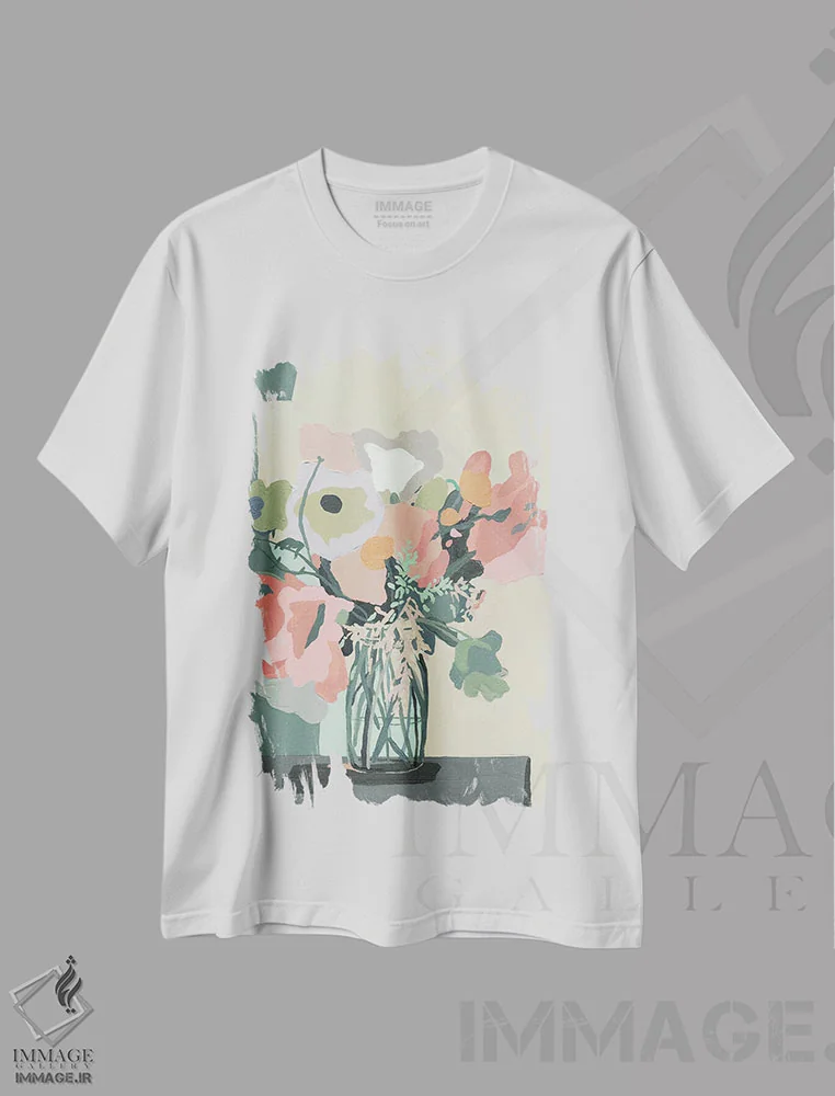 تیشرت سفید طرح دار برش صورتی ملایم، آبستره اثر کندون کریشنز | immage.ir
